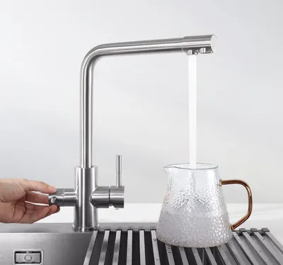 Produktbild von Wasserhahn Küchenarmatur, 360° Drehbar Spültischarmatur, Cecipa 3-Wege Küchenarmatur 304 Edelstahl, 3-in-1 Hochdruckarmatur, Gebürstet Trinkwasserhahn