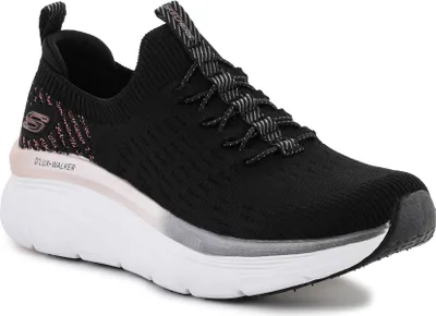 A studio shot of a black Skechers sneaker.