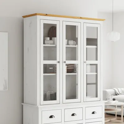 Image de vidaXL Armoire vitrine avec portes vitrées BODO blanc et marron bois de pin