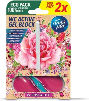 Produktbild von Ambi Pur WC Active Gel-Block 2x45g Rose & Lily - WC Duft (1er Pack)