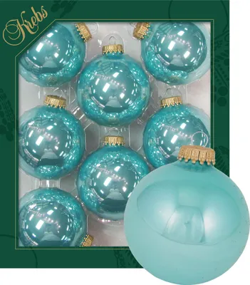 Produktbild von Krebs Glas Lauscha Kugeln im 8er Set - Aquamarin - Christbaumschmuck aus Glas - Unifarbende Kugeln - Größe: 7cm - 20011