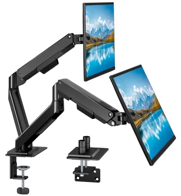 Immagine prodotto di Supporto per monitor, adatto a 2 monitor fino a 32 pollici, con braccio doppio e sistema a molla a gas, compatibile con standard VESA 75x75/100x100 mm