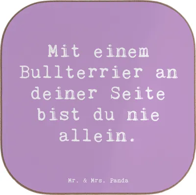 Produktbild von Mr. & Mrs. Panda Tassenuntersetzer Spruch Bullterrier Begleiter - Lavendeltraum - Geschenk, Tassen Untersetzer, Hunderasse, gläseruntersetzer, für Gläser, Trost spenden