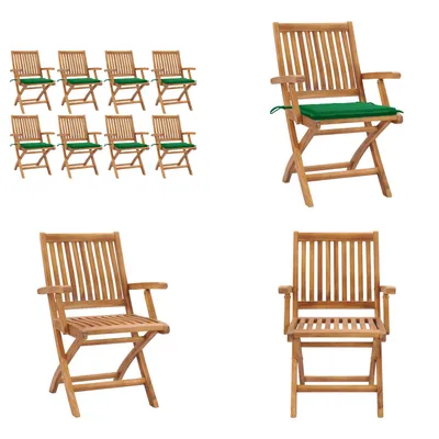 Produktbild von vidaXL Klappbare Gartenstühle mit Kissen 8 Stk. Massivholz Teak - Gartenstuhl - Gartenstühle - Holzstuhl - Holzstühle
