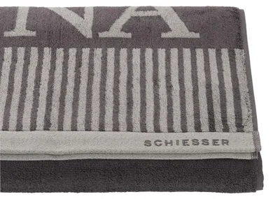 Produktbild von SCHIESSER Saunatuch Rom | Zweifarbig | 100% Baumwolle | Weich & Saugstark | 75x200 cm | Dunkelgrau