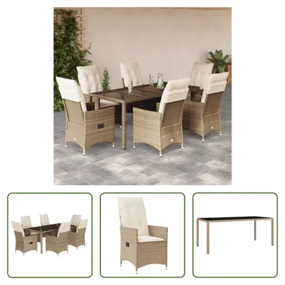Produktbild von The Living Store 7-tlg. Garten-Essgruppe mit Kissen Beige Poly Rattan