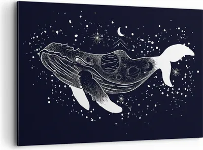 Produktbild von Bild auf Leinwand - Leinwandbild - Einteilig - Wal Schwarzweiß Grafik - 120x80cm - Wand Bild - Wanddeko - Wandbilder - Leinwanddruck - Bilder - Wanddekoration - Leinwand bilder - AA120x80-4870
