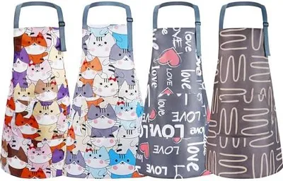 Produktbild von Set mit 4 Küchenschürzen für Damen, Kochschürzen mit Tasche | Wasserdichte und verstellbare Schürzen für Küche, Gartenarbeit und Backen