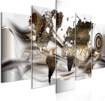 Produktbild von Leinwandbilder Weltkarte 200x100 cm Vlies Leinwandbild 5 tlg Kunstdruck modern Wandbilder XXL Wanddekoration Design Wand Bild - Abstrakt Mandala Textur gold silber k-A-0480-b-m