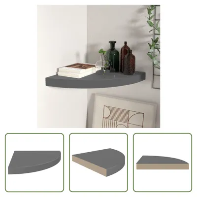 Immagine prodotto di The Living Store Scaffale scorrevole ad angolo grigio lucido 35x35x3,8 cm MDF