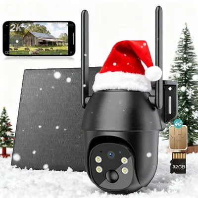 Image de 4G LTE caméra de surveillance extérieure solaire avec carte SIM 2K caméra de surveillance batterie sans fil sans WLAN 360 ° caméra extérieure couleur vision nocturne avec carte 32G