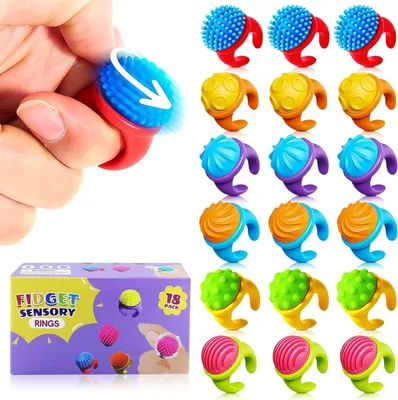 Produktbild von 18 Stück Fidget Ring Toys für Kinder Erwachsene, Bunter Antistress Ring, Sensorik Spielzeug für Autismus, ADHS-Hilfsmittel, Skill Ringe Gegen Ängste