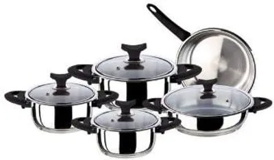 Imagen del producto de Silecomplaza Juego de ollas Kochtopf de 5 piezas con tapa de vidrio, apto para inducción, de acero inoxidable. Utensilios de cocina