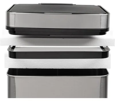 Zdjęcie produktu dla Klarstein Touchless Kosz na śmieci z czujnikiem, 72 litry w 4 pojemnikach: 43 i 2 x 12,5 litra, Pojemnik na bioodpady z pokrywą: 4 litry, Bezdotykowy: automatyczne otwieranie i zamykanie, srebrny