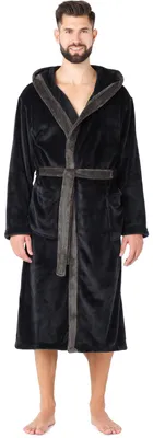 Image de Ladeheid Peignoir de bain homme long avec ceinture LA40-221 (Noir/Graphite, XXL)