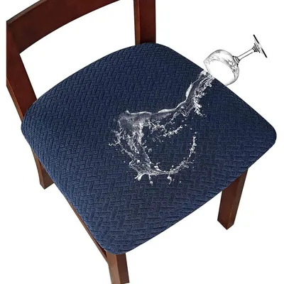 Produktbild von Esszimmerstuhlbezüge wasserdicht Jacquard Marineblau 4er Set