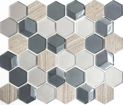 Produktbild von Mosaikfliese Transluzent grau Hexagon Glasmosaik Crystal Stein 3D grau MOS11D-22
