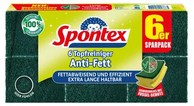 Obrázok produktu pre Spontex 3384120013865, Zelená, Žltá, Obdĺžnikový, Flis, Špongia, Ručné umývanie, Jednofarebné, PE sáčok