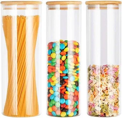 Produktbild von Glas-Container-Set - Luftdicht - Bambus-Deckel - 3-Stück - 1500ml & 2100ml