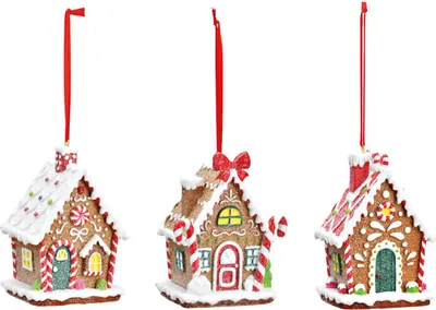 Produktbild von Bunte Lebkuchenhaus Dekohänger 3er-Set aus Polyresin, 6x10x5 cm