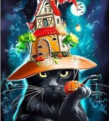 Produktbild von 50x40 cm Malen nach zahlen Set mit Holzrahmen Katze mit Hut