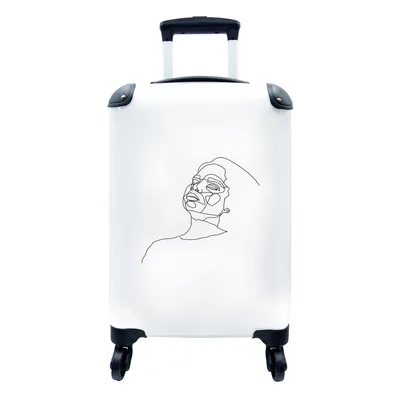 Produktbild von MuchoWow® Koffer Handgepäck Trolley Rollkoffer Kleine Reisekoffer mit 4 Rollen - Frau - Schwarz - Weiß - Strichzeichnung - Cabin Size < 55x40x23 cm & 55x40x20 cm - Fotokoffer - Kabinenkoffer - Boardgepäck - Reise-Box - Reisekoffer - Reisegepäck - Koffer mit Bild - Trolley für Kinder