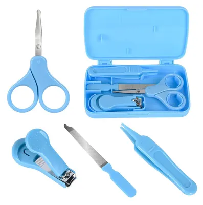 Produktbild von Baby Nagelpflegeset 4-in-1 Blau mit Nagelknipser, Nagelschere, Nagelfeile, Pinzette