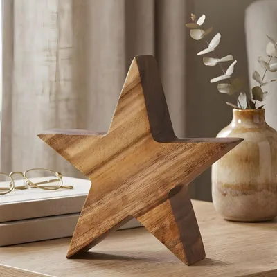 Produktbild von Stern Holzstern Akazie 19cm Akazienholz Braun Natur Deko Tischdeko Holzdeko