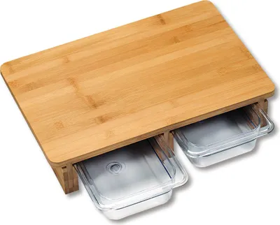 Produktbild von KESPER Schneidebrett mit 2 Auffangschalen -FSC– 41 x 26,5 x 8 cm – inkl. Kunststoff-Schalen je 26,5 x 16 cm – zum sauberen Arbeiten – 5835313