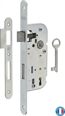 Image de Serrure encastrable NF à clé pour porte de chambre, axe 40mm, bouts ronds, 1 clé - THIRARD