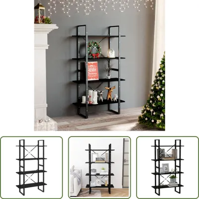 Produktbild von The Living Store Bücherregal 4 Böden Schwarz 80x30x140 cm Massivholz Kiefer
