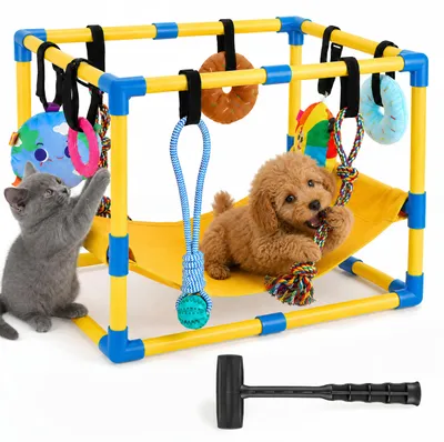 Puppy-Spielplatz mit Hängematte und 8 Spielzeugen
