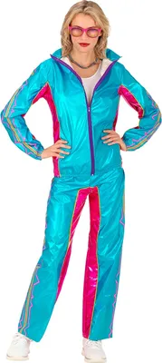 Imagen del producto de Traje de entrenamiento para fiestas, estilo "trainingsanzug", con motivos de música y baile, en color azul metálico (compuesto por parte superior y pantalón)