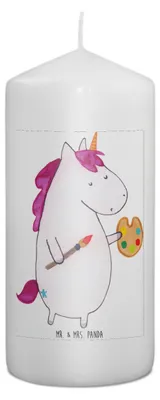 Produktbild von Mr. & Mrs. Panda Kerze Einhorn Künstler 15 x 7 cm - Weiß - Geschenk, Einhörner, Wachskerze, Unicorn, Maler, Zeichnen, Welt, Stumpenkerze, Erinnerungslicht, Malen