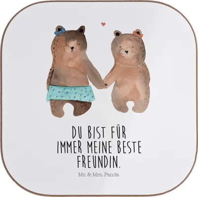 Produktbild von Mr. & Mrs. Panda Untersetzer für Gläser Bär Freundin - Weiß - Geschenk, Tischuntersetzer, Teddy, eckiger, gläseruntersetzer, Tassenuntersetzer, Coaster, Glas