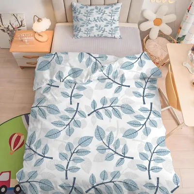 Immagine prodotto di Biancheria per culla, 100x135 cm, set da 2 pezzi, con cerniera, motivo floreale grigio-blu, in microfibra