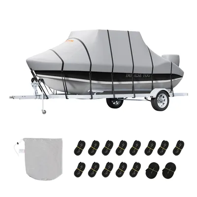 Produktbild von VEVOR T-Top-Bootsabdeckung, 609-670 cm Wasserdichte, Anhängertaugliche T-Top-Bootsabdeckung, 600D Marine Grade PolyurethanOxford, mit Winddichten Schnallenriemen, für Mittelkonsolenboote mit T-Top-Dach