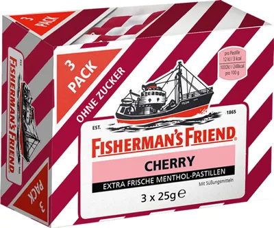 Obrázek produktu pro Fishermans Friend Višňové mentolové pastilky bez cukru 3 sáčky 75g