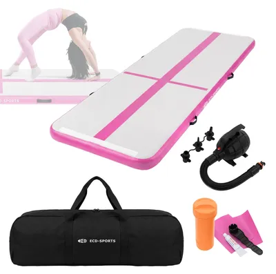 Zdjęcie produktu dla ECD Germany Nadmuchiwana mata gimnastyczna Airtrack 3 m, różowa, grubość 10 cm, w zestawie torba transportowa, pompka i zestaw naprawczy, mata fitness, mata do akrobatyki