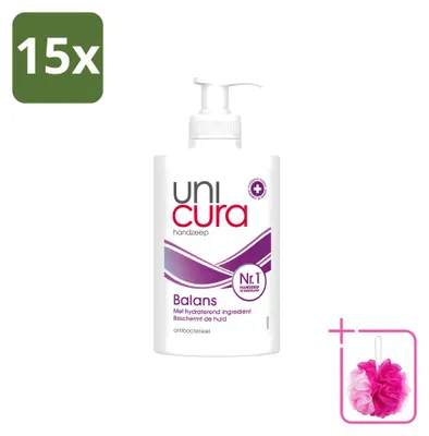 Productafbeelding van 15 x Unicura Antibacteriële vloeibare zeep, variant Balance - 250 ml - Voordelijnverpakking - 15 stuks