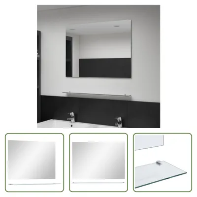 Immagine prodotto di The Living Store Specchio da parete con mensola 80×60 cm in vetro temperato