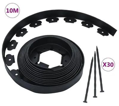 Image de Bordure de pelouse flexible - Bordure de parterre en plastique - 10 m x 5 cm - avec 30 piquets - noir