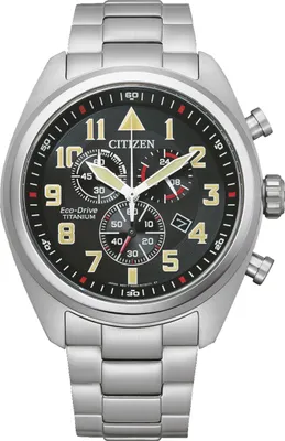 Produktbild von AT2480-81E Eco-Drive Herren Chronograph Titan schwarzes Ziffernblatt 44mm