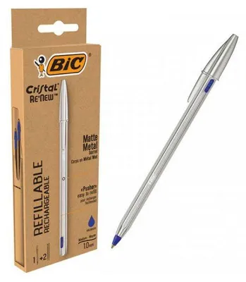 Zdjęcie produktu dla BIC Cristal Renew, Spinacz, Długopis, Możliwość ponownego napełnienia, Niebieski, 1 szt.