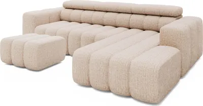 Immagine prodotto di MASSIVMOEBEL24 | Divano Angolare KONSTANTIN con Penisola a Destra e Pouf Ciniglia Beige 289x188x78
