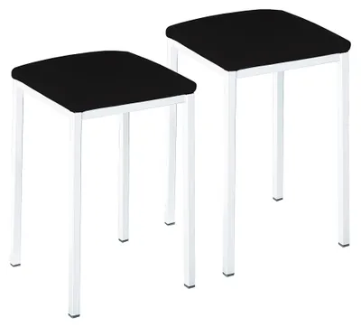 Productafbeelding van ASTIMESA Twee keukenhokkers, vierkant, kunstleer, zwart, met een wit metalen frame