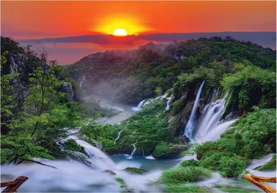 Produktbild von Fototapete Wasserfall 3D Natur Wald - 350x250 cm - inklusive kleister - Vlies Tapete Vliestapete Wohnzimmer Schlafzimmer Küche Modern Wandtapete