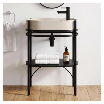 Immagine prodotto di Mobile lavabo 55cm cemento e rubinetto nero LUCIA