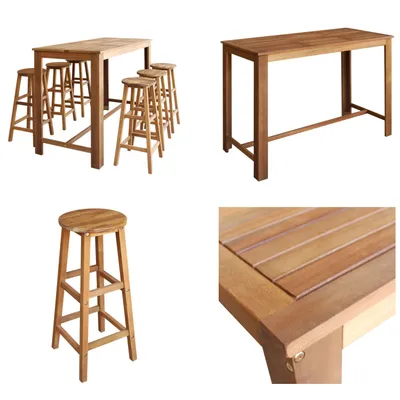 Immagine prodotto di vidaXL Set di tavolo e sgabelli da bar 7 pezzi in legno massiccio di acacia - Set da bar - Set da bar - Tavolo e sgabello da bar - Tavolo da bar