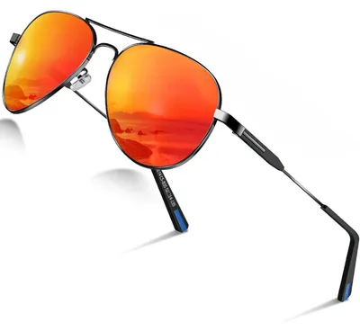 Produktbild von Sonnenbrille Pilotenbrille Herren Damen Metallrahmen Retro UV400 Polarisiert Rot Verspiegelt